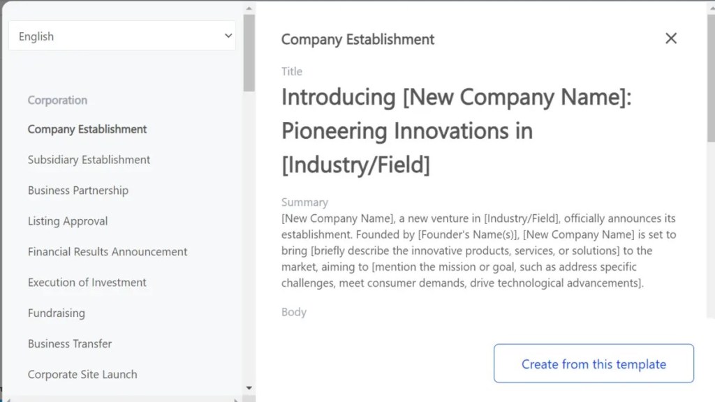 Peluncuran Fitur Baru oleh VRITIMES: “Create from a&nbsp;Template”